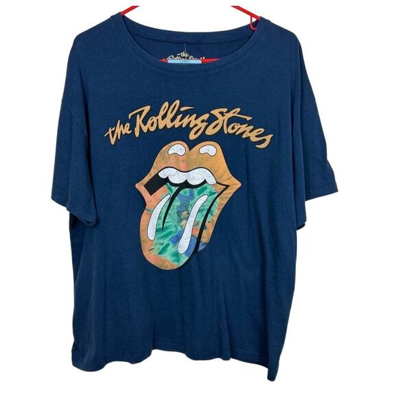 The Rolling Stones Navy Blue Logo T-Shirt Large 100% Cotton Official Merch - Picture 1 of 8